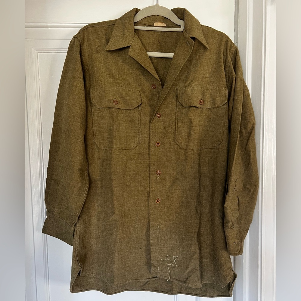 Vintage WWII M1937 Wool Field Shirt – Olive Drab 16-33 Military Workwear